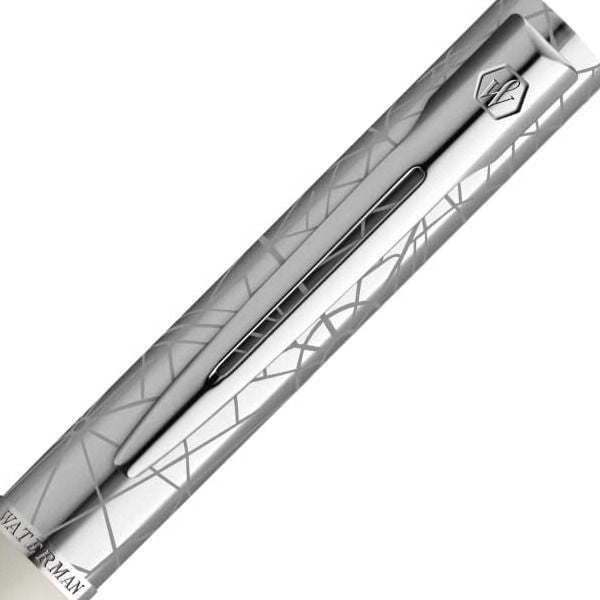 Waterman Allure Deluxe White CT 2174525 ballpoint pen with stainless steel lacquer finish and slide lock mechanism