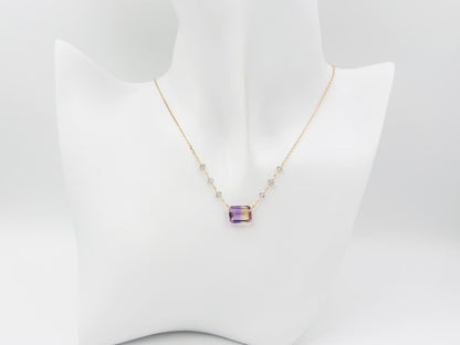Agate K10YG gold necklace with amethyst and labradorite gemstones, two-tone bicolor design, 45 cm chain