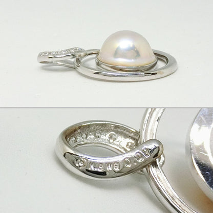 Tasaki Pearl K18WG white gold pendant top with 16mm Malas pearl and six small diamonds totaling 0.09ct