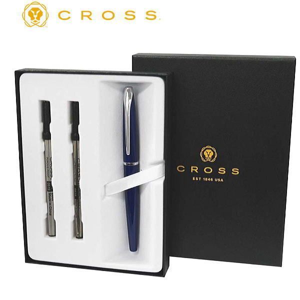 Limited Quantity Cross rollerball pen gift set with translucent blue lacquer finish and brass chrome body