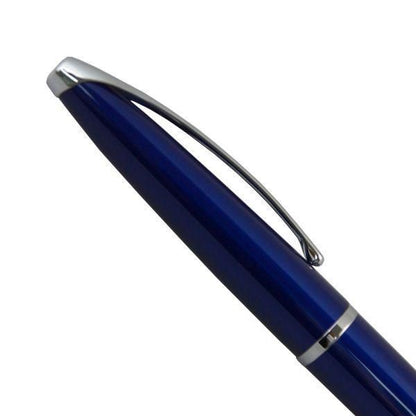 Cross ATX fountain pen in translucent blue lacquer with medium nib, shown capped and uncapped
