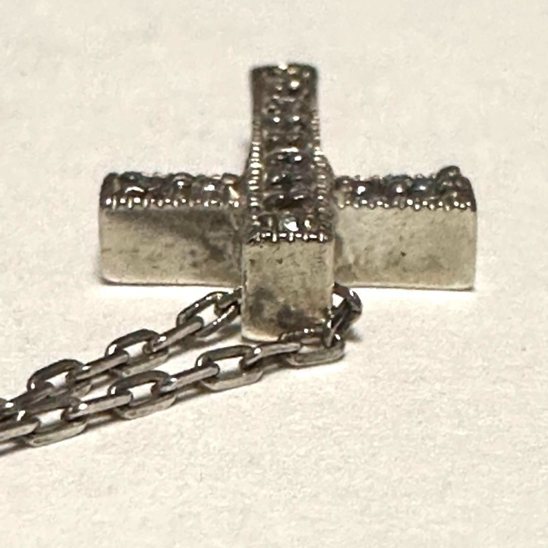 Agete silver cross necklace with 0.12ct diamond pendant and adjustable chain 35-39.5cm