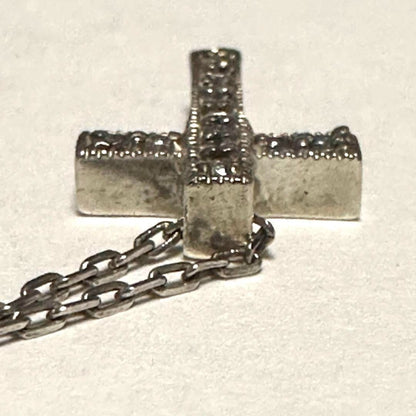 Agete silver cross necklace with 0.12ct diamond pendant and adjustable chain 35-39.5cm