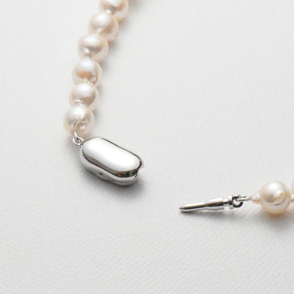 Akoya pearl 6.5-7mm baroque shape semi-long necklace 70cm with silver and polyethylene core double wrap