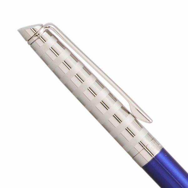 Waterman Metropolitan Deluxe Stripe Blue CT ballpoint pen with chrome trim, 135mm length