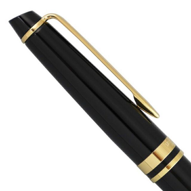 Waterman Expert Essential Black GT Ballpoint Pen with gold trim, 142mm length, shown on white background
