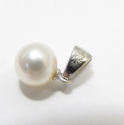 Tasaki Pearl Pendant Top with 6.96mm round pearl and small silver vatican mount