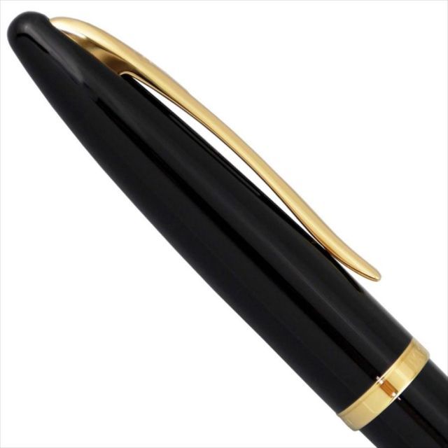 WATERMAN KAREN Black Sea GT ballpoint pen in black with gold trim, 144mm length, shown on white background