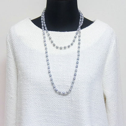Tasaki Valleii long necklace with 7mm Akoya gray pearl, Swarovski crystals, and silver clasp