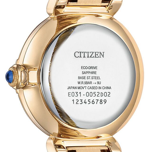 Citizen L ladies watch EM1063-89D with shell dial and warm gold stainless steel case and band