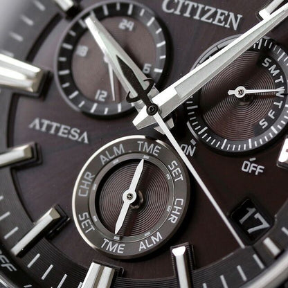 Citizen Attesa Eco-Drive radio-controlled watch with black dial and silver super titanium band