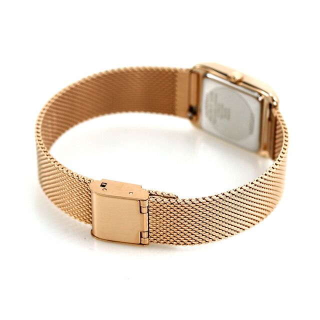 Citizen Ladies EW5593-64D El Square wristwatch with white shell dial and pink gold stainless steel mesh band