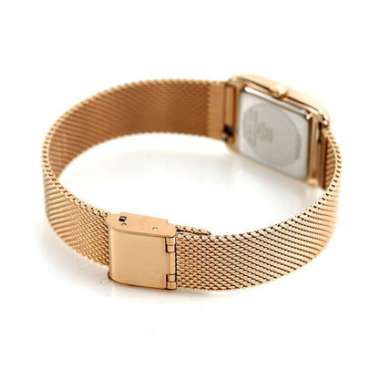 Citizen Ladies EW5593-64D El Square wristwatch with white shell dial and pink gold stainless steel mesh band