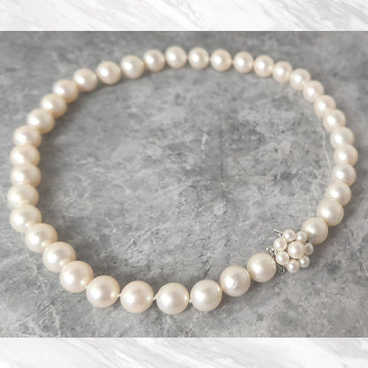 TASAKI K14WG Akoya pearl necklace with pink white pearls measuring 9.2 to 10.0mm on a 40cm white gold chain