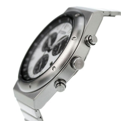 Citizen Record Label Watch Men AT2541-54A with white dial, silver stainless steel band, and chronograph