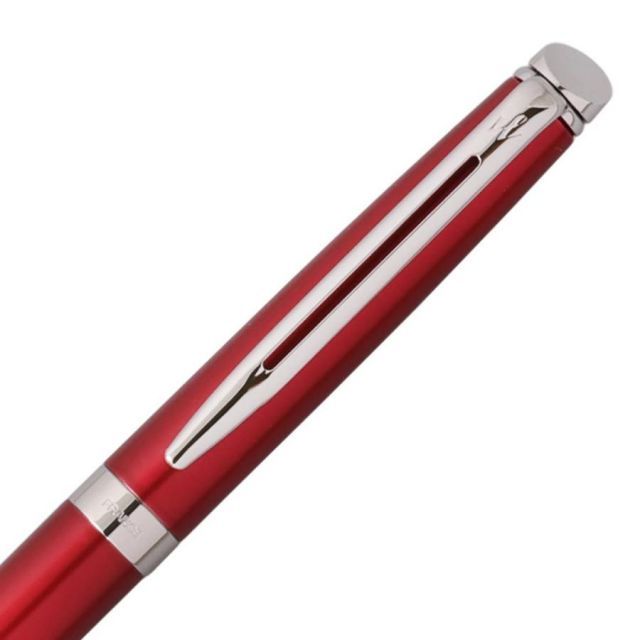 WATERMAN Metropolitan Essential Rouge CT Ballpoint Pen in red with chrome trim, 135mm length, 9mm diameter