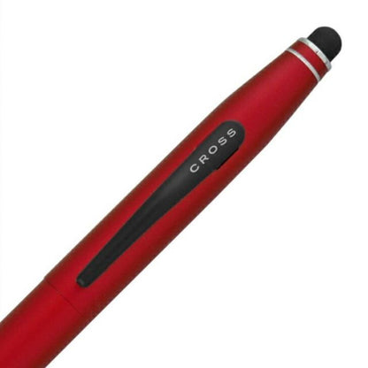 CROSS CrossTech 2 AT0652-8 metallic red ballpoint pen with stylus featuring brass barrel and stainless steel clip