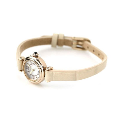 Citizen Kii Ladies EG7082-07A watch with white dial, beige calf leather band, and warm gold stainless steel case
