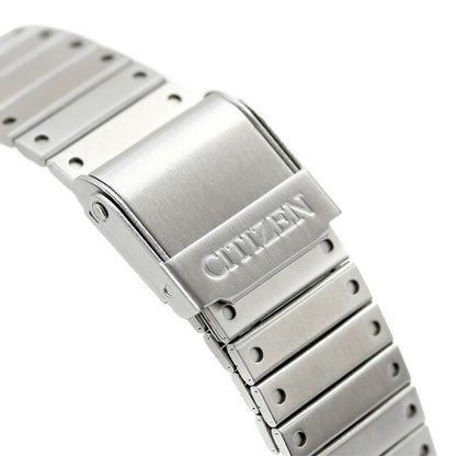 Citizen JG2120-65A men's wristwatch with white liquid crystal dial and silver stainless steel sliding band