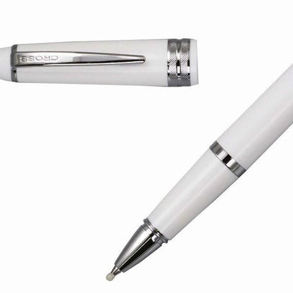 Cross Bailey Light Select Tip Rollerball Pen in white with glossy resin barrel and chrome-plated fittings