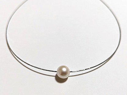 Akoya pearl Omega thread necklace with 9.5mm-9mm white slight pink round pearls and thick wrap