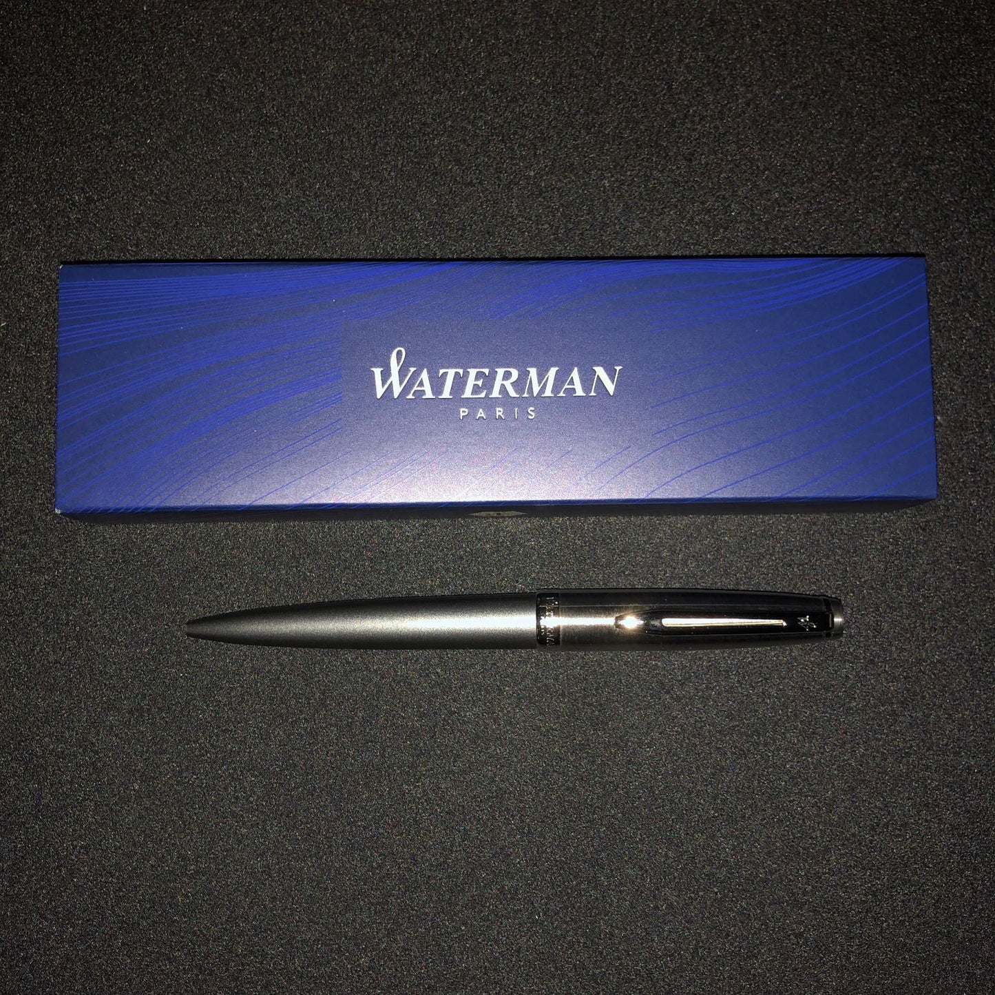 Waterman Emblem Deluxe Gray CT ballpoint pen with premium resin body and palladium trim