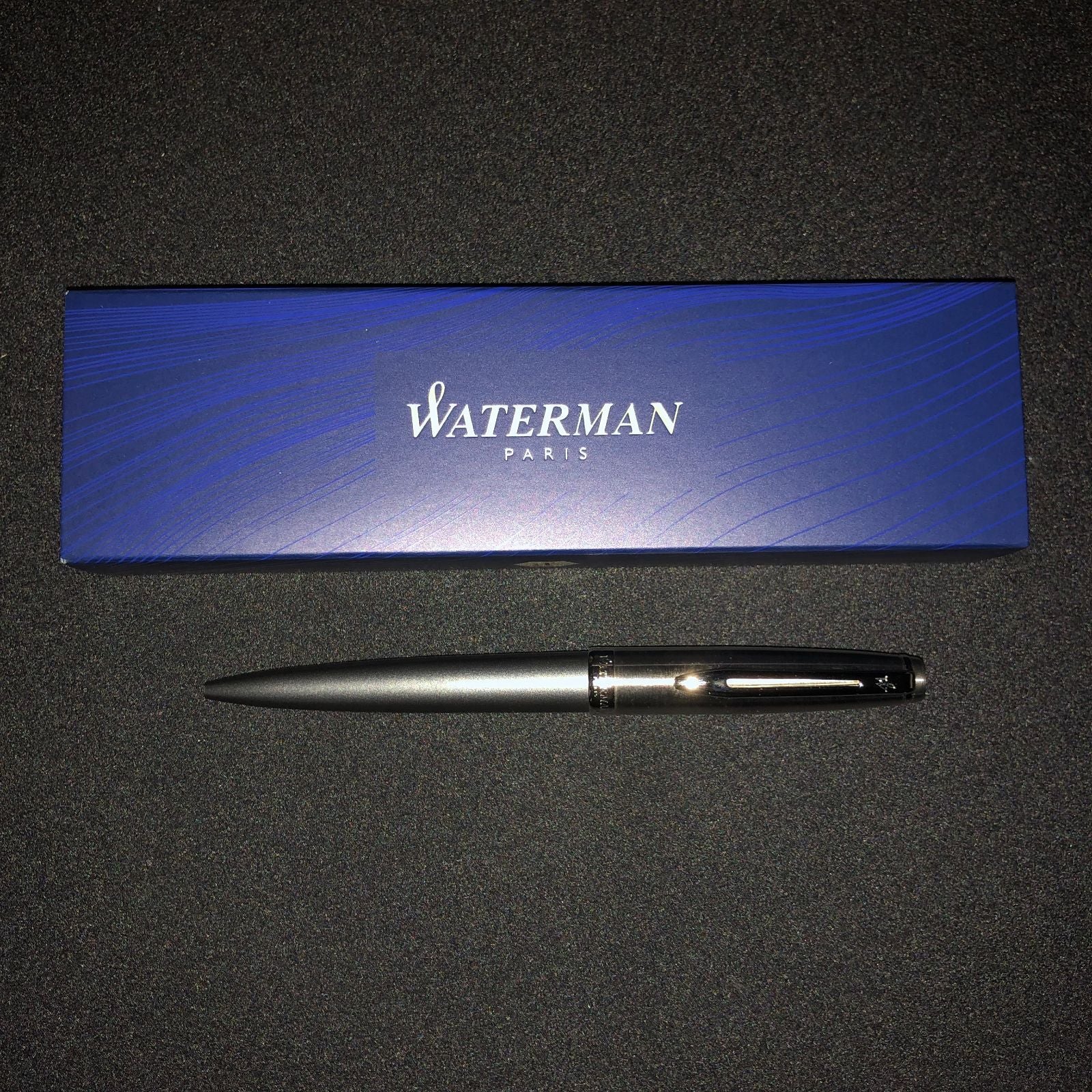 Waterman Emblem Deluxe Gray CT ballpoint pen with premium resin body and palladium trim