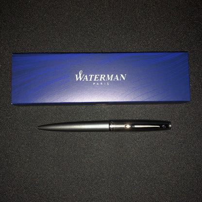 Waterman Emblem Deluxe Gray CT ballpoint pen with premium resin body and palladium trim