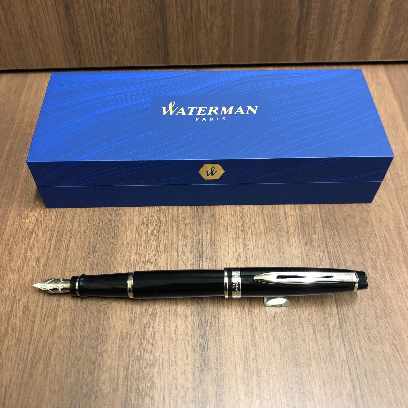 Waterman Expert Essential Black CT fountain pen with black lacquer brass body and stainless steel nib