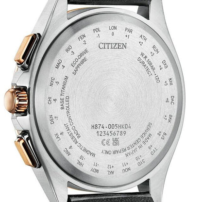 Citizen ATTESA BY1004-17X men's black dial eco-drive radio-controlled watch with black leather band and super titanium case