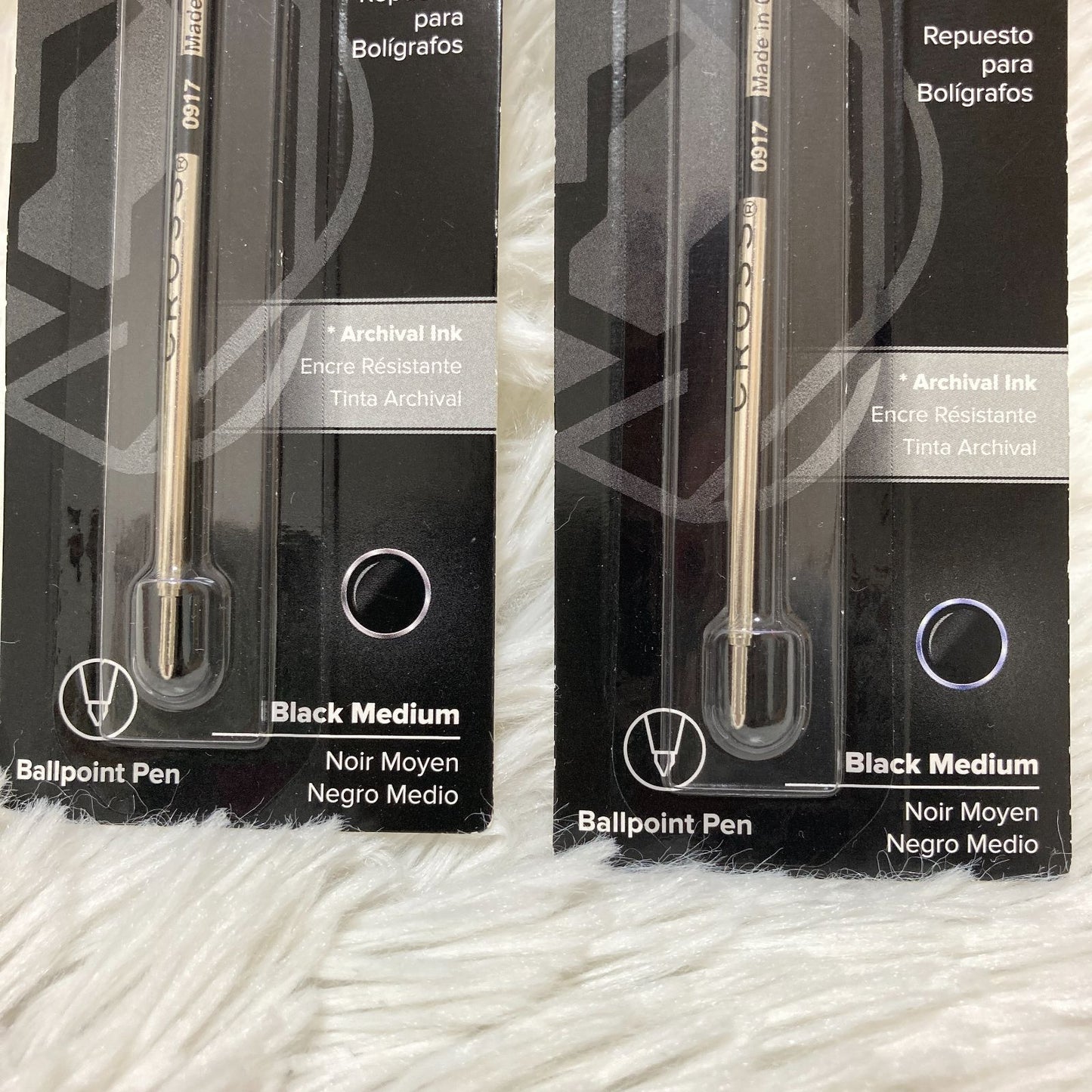 Set of seven CROSS Kuro ballpoint pen refills in black and brown with model numbers 8513 and 8514