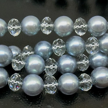 Tasaki Valleii long necklace with 7mm Akoya gray pearl, Swarovski crystals, and silver clasp