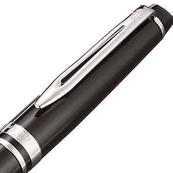 Waterman Expert Essential black ballpoint pen with brass lacquered body and nickel palladium clip and trims