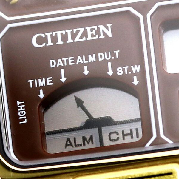 Citizen ANA-DIGI TEMP gold stainless steel watch with LCD ivory dial and slide type band