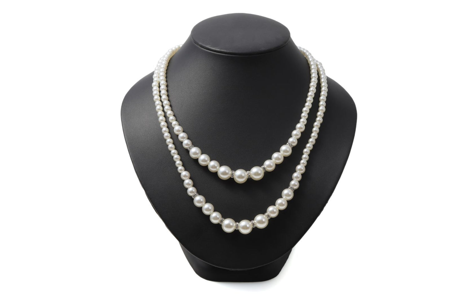 LunArts double strand pearl necklace set with matching earrings featuring 8mm high-quality imitation pearls