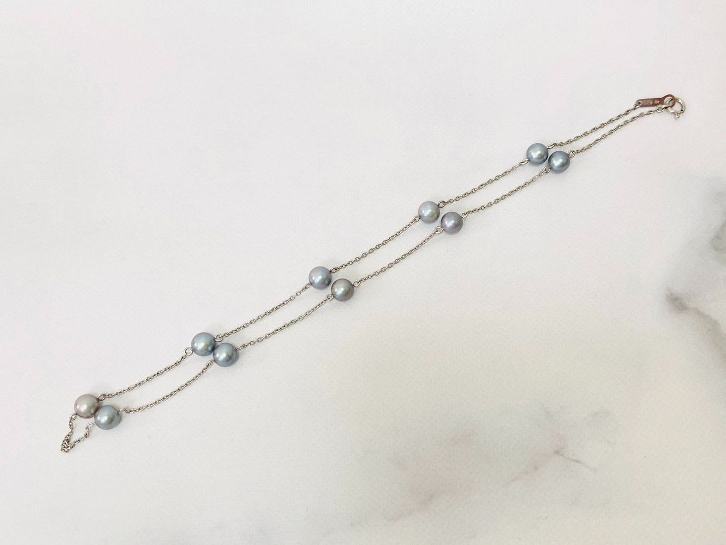 Tasaki Pt850 platinum necklace with ten blue-gray pearls, 6mm, 41 cm length, model K23513