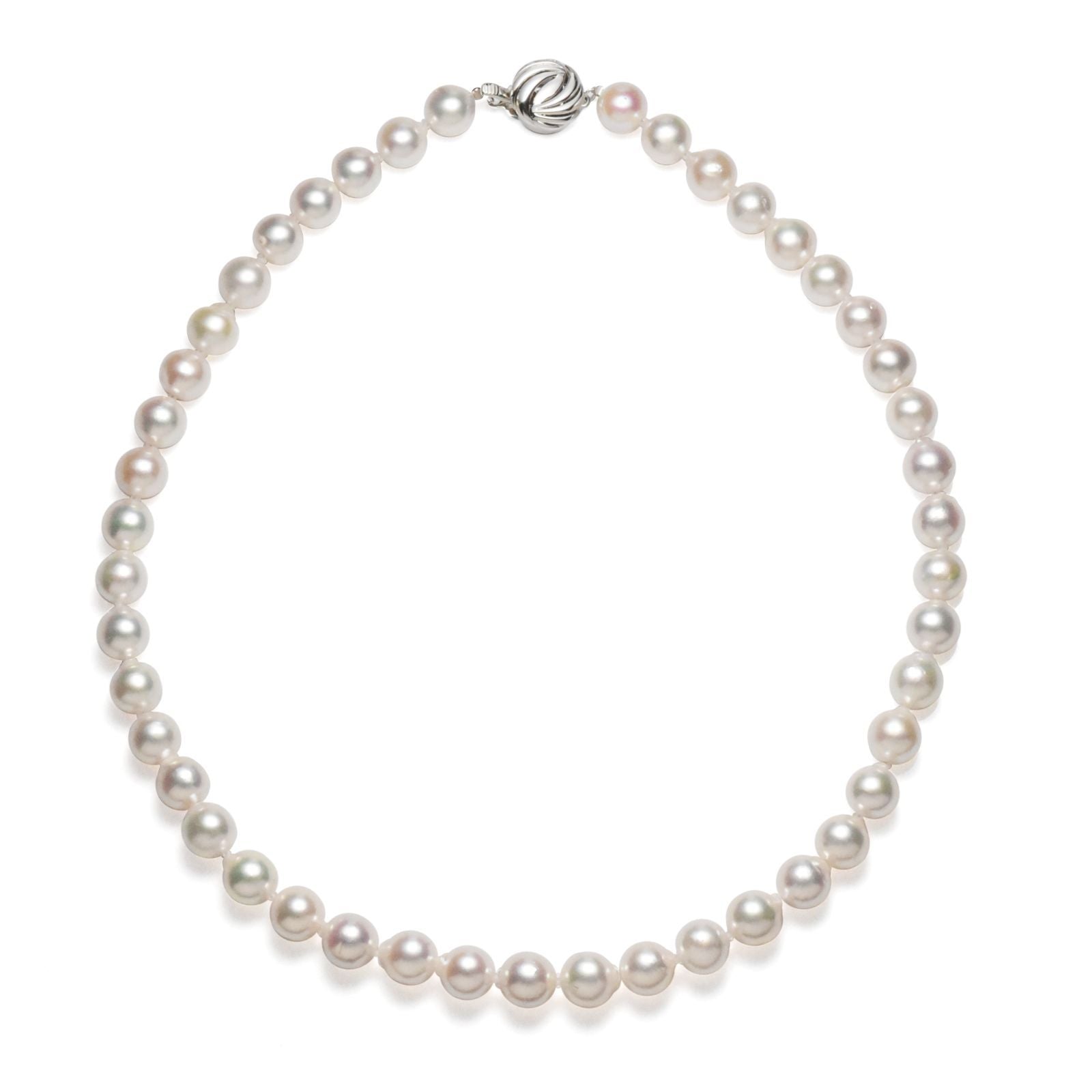Akoya pearl necklace with 9-9.5mm semi-round baroque pearls and silver rhodium plated clasp, 45cm length