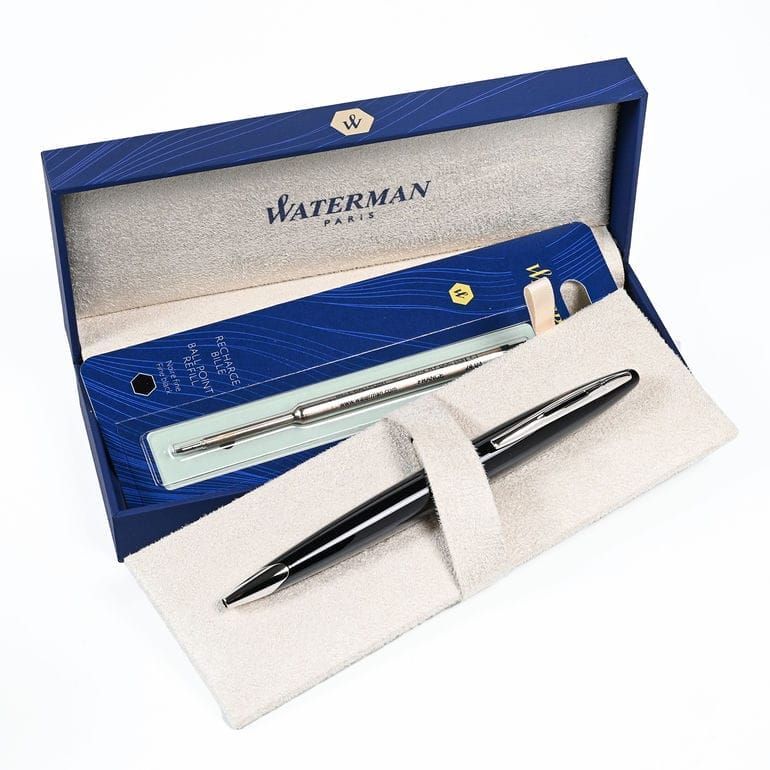 Waterman Carene Black Sea ballpoint pen with silver refill displayed on a white background