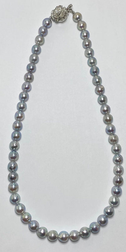 Akoya pearl necklace with natural gray pearls sized 7.5-8.0mm, 42 cm length