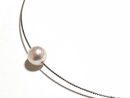 Yamato Akoya Pearl Omega Pearl Push Necklace with 9.5-10 mm white round pearls and thick lacquered wrap