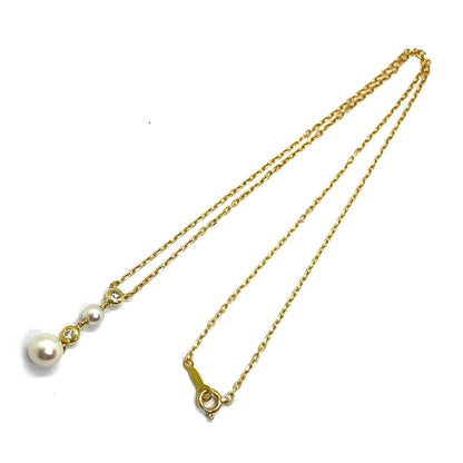 MIKIMOTO pearl diamond necklace in yellow gold with 4.1mm and 6.4mm pearls on 40cm chain