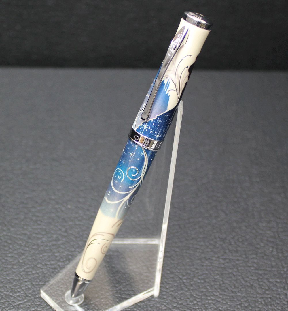 CROSS Cinderella Limited Edition ballpoint pen with silver and blue finish, cap on, displaying classic elegant design