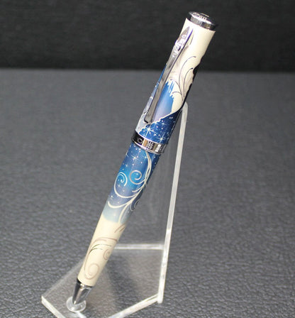 CROSS Cinderella Limited Edition ballpoint pen with silver and blue finish, cap on, displaying classic elegant design