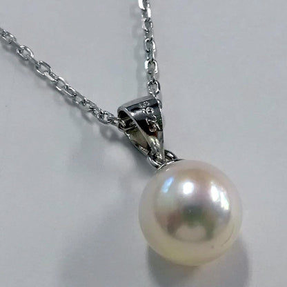 Akoya real pearl pendant necklace with 8mm pearl and SILVER925 small bean chain 45cm length