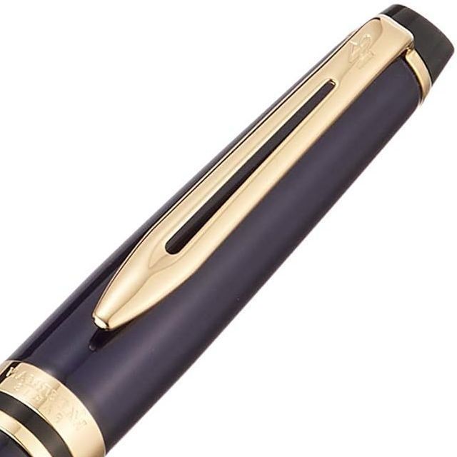 WATERMAN Expert Essential Blue GT ballpoint pen with brass lacquered body and 23K gold-plated clip and trim