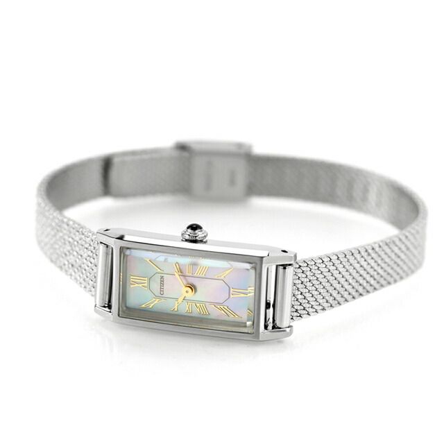 Citizen Kii EG7040-74D ladies wristwatch with white shell dial and silver stainless steel slide band