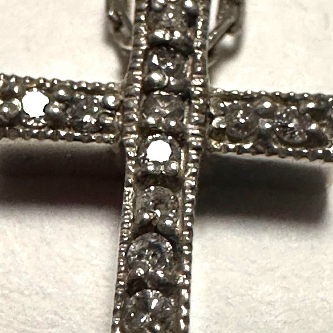 Agete silver cross necklace with 0.12ct diamond pendant and adjustable chain 35-39.5cm