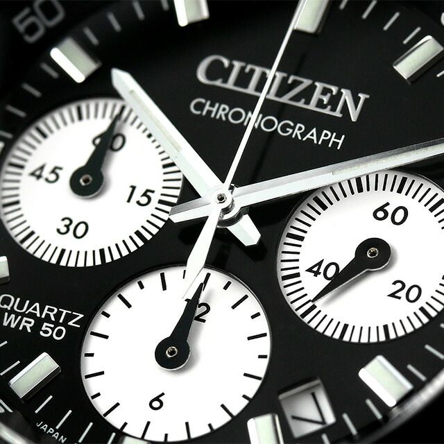 Citizen Tuno Chrono Watch AN3660-81E with black dial and silver stainless steel slide band