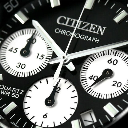 Citizen Tuno Chrono Watch AN3660-81E with black dial and silver stainless steel slide band