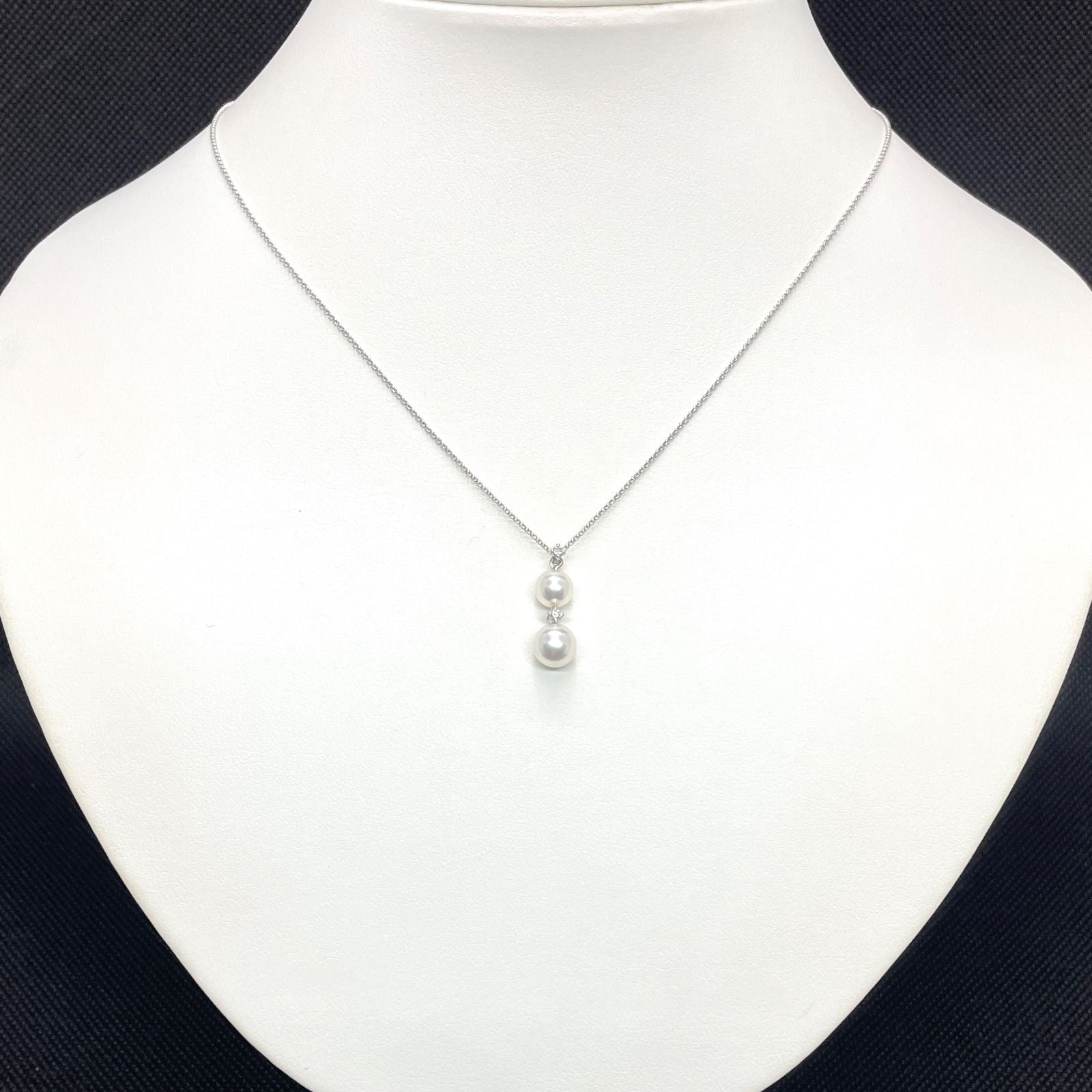 Tasaki pearl diamond necklace featuring 6.2-7.0mm pearls, 0.05ct diamonds, Pt850 platinum, 42cm chain